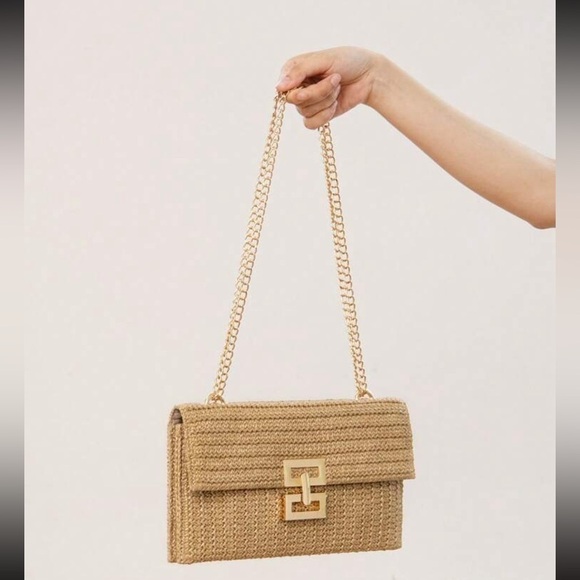 Metal-Lock Flap Gold Chain Braided Shoulder Bag - Picture 3 of 5